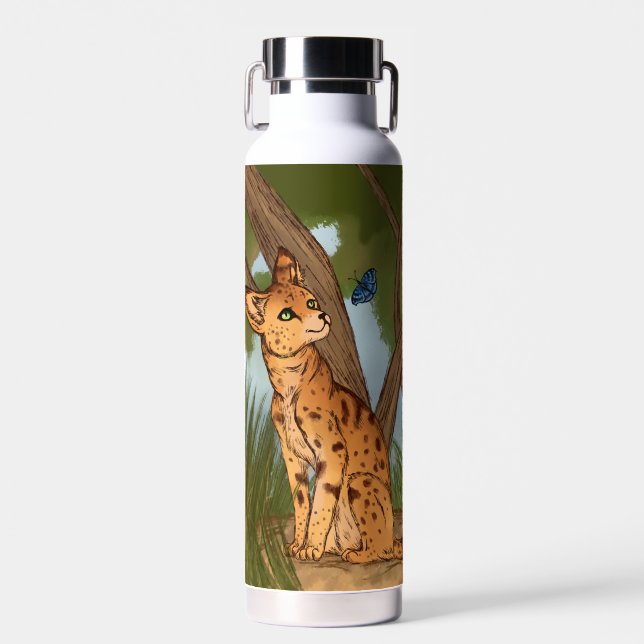 The Serval and the Butterfly Water Bottle (Front)