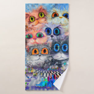 The set of cats' portraitsabstract background,acry bath towel