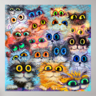 The set of cats portraitsart,portrait,animal,abstr poster