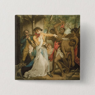 The Settling Family Attacked by Savages, engraved 15 Cm Square Badge
