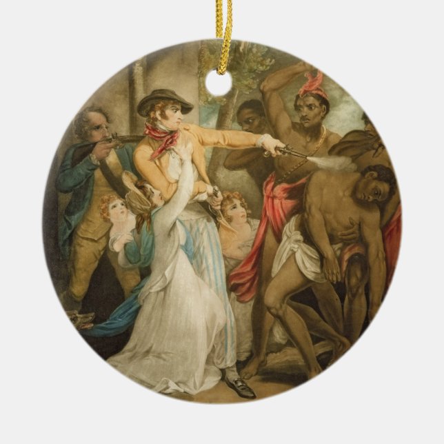 The Settling Family Attacked by Savages, engraved Ceramic Ornament (Front)