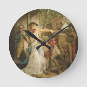 The Settling Family Attacked by Savages, engraved Round Clock