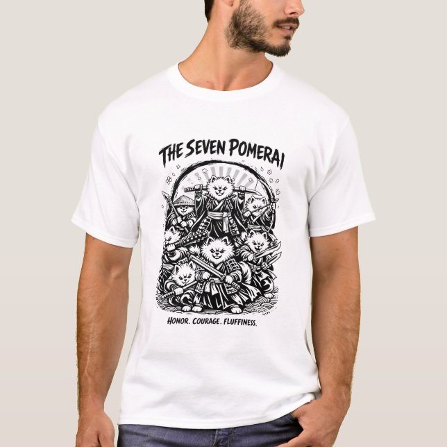 The Seven Pomerai Pomeranian Samurai Parody  T-Shirt (Front)
