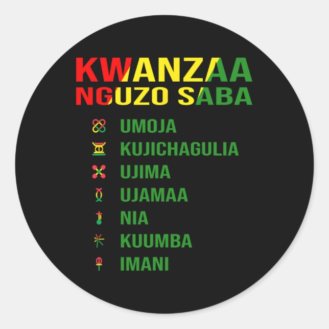 The Seven Principles Of Kwanzaa - Nguzo Saba  Classic Round Sticker (Front)