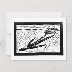 The Shape of Waiting Linocut RSVP Card