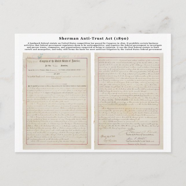 The Sherman Antitrust Act July 2 1890 Postcard (Front)