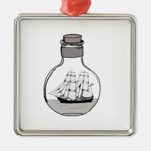 The ship in the glass bulb metal ornament