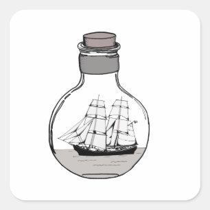 The ship in the glass bulb square sticker