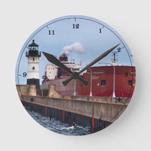 The Ship Paul R. Tregurtha on Lake Superior Round Clock