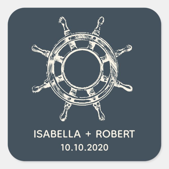 The Ship's wheel | Wedding Monogram Square Sticker (Front)