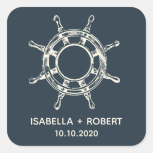 The Ship's wheel   Wedding Monogram Square Sticker