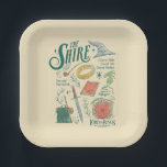 THE SHIRE™ Watercolor Collage Graphic Paper Plate<br><div class="desc">Celebrate the simple comforts and grand adventures of The Shire™ with this charming Lord of the Rings™ collage design. Featuring a delightful collection of illustrated icons — including the One Ring, a Gandalf's hat and pipe, a well-packed travel rucksack, a trusty sword, a cozy hobbit door, and even a nod...</div>