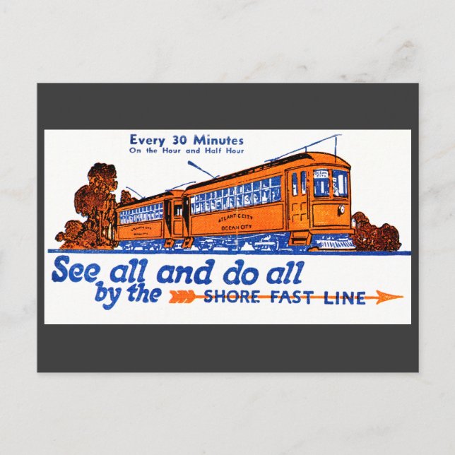 The Shore Fast Line Trolley Service Postcard (Front)