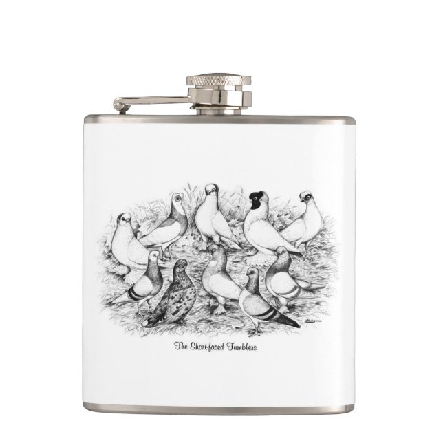 The Short-faced Tumbler Pigeons Hip Flask (Front)