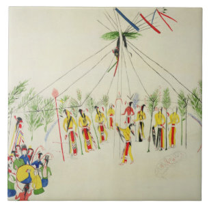 The Shoshone Sun Dance (pigment on muslin) Ceramic Tile