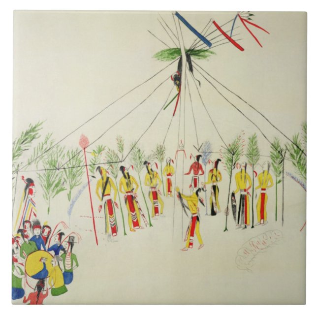 The Shoshone Sun Dance (pigment on muslin) Ceramic Tile (Front)