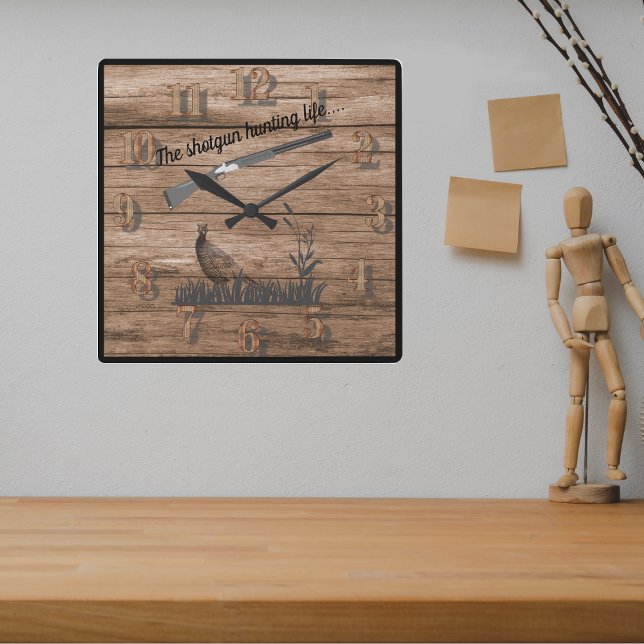 The Shotgun Pheasant Hunting Life in Grassy Meadow Square Wall Clock (Creator Uploaded)