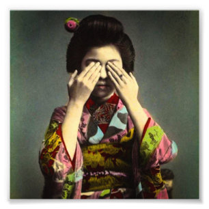 The Shy Geisha Vintage Old Japan Hand Coloured Photo Print