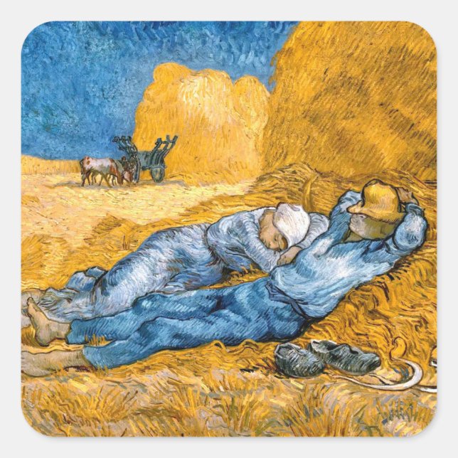 The Siesta (1890) landscape art Vincent Van Gogh Square Sticker (Front)