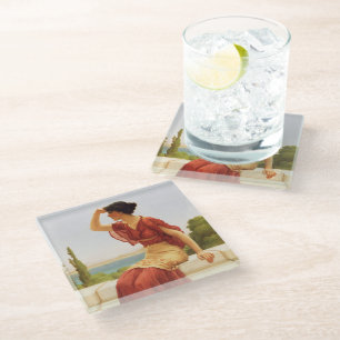 The Signal Godward Woman Portrait Vintage Art Glass Coaster