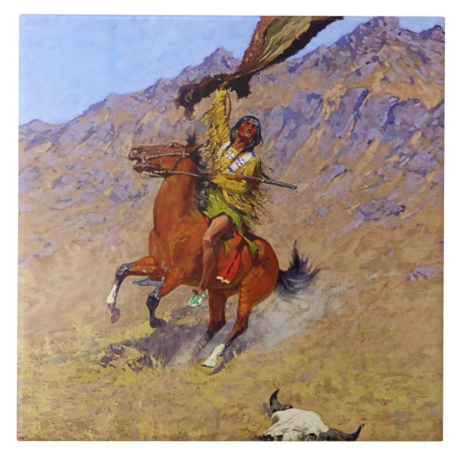 “The Signal” Western Art by Frederic Remington Ceramic Tile (Front)