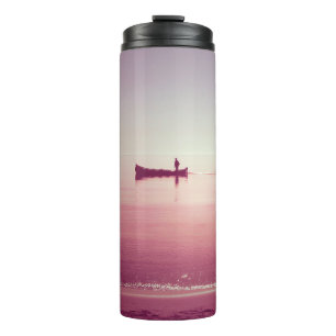 The silhouette of fisherman with boat in the sea v thermal tumbler