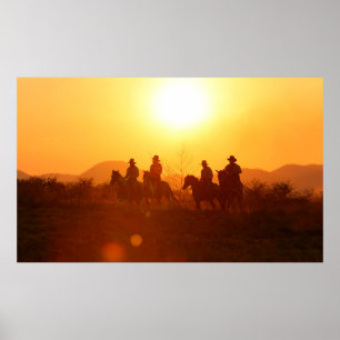 The silhouette of rider as cowboy outfit costume w poster