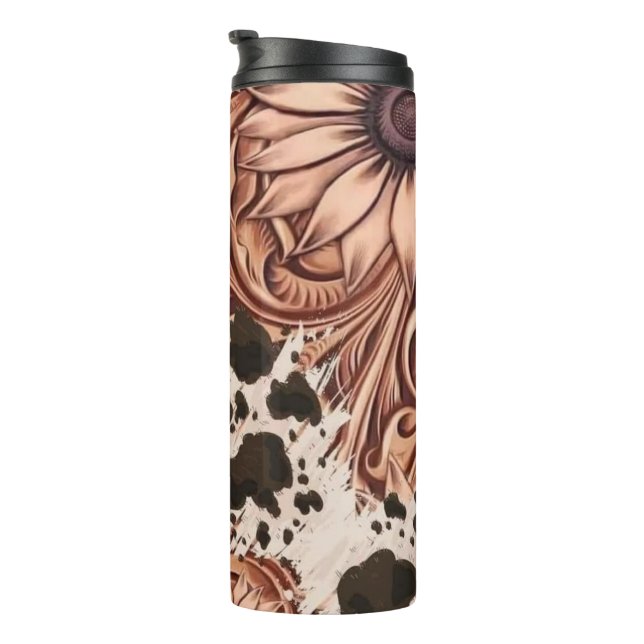 The Silky Chocolate Colour Flowers Thermal Tumbler (Rotated Right)