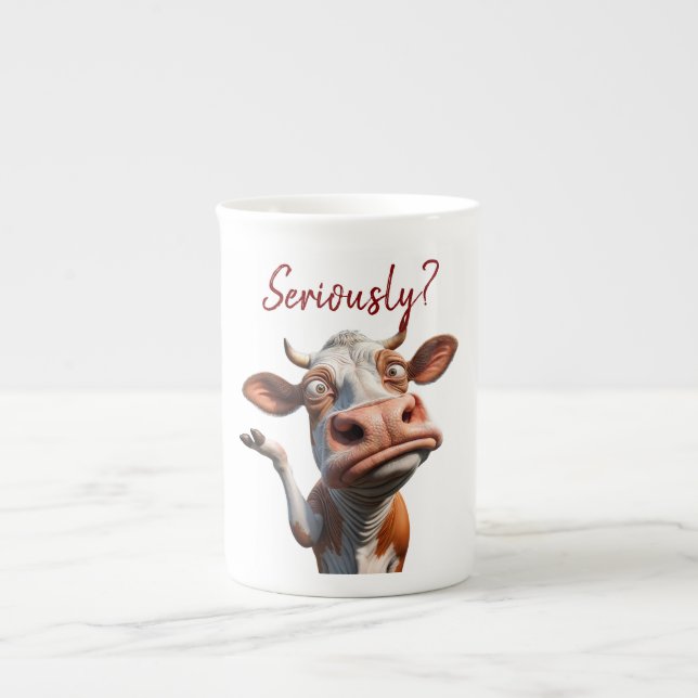 The Silly Cow - "Seriously?" Funny Quote Design Bone China Mug (Front)