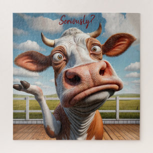 The Silly Cow - "Seriously?" Funny Quote Design Jigsaw Puzzle