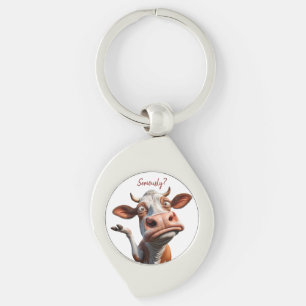 The Silly Cow - "Seriously?" Funny Quote Design Key Ring