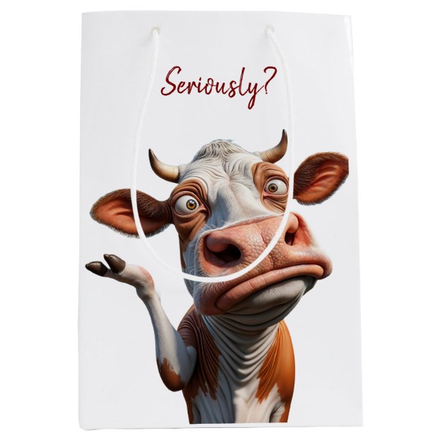 The Silly Cow - "Seriously?" Funny Quote Design Medium Gift Bag (Front)