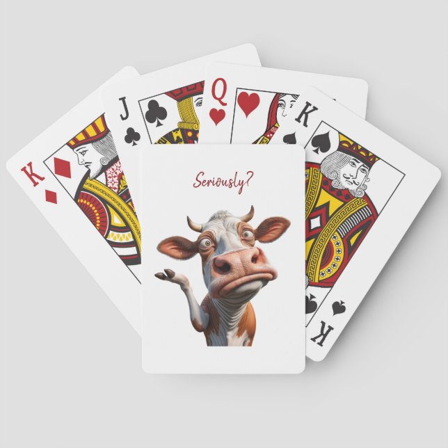 The Silly Cow - "Seriously?" Funny Quote Design Playing Cards (Back)