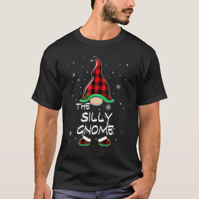 The Silly Gnome Red Buffalo Plaid Christmas Pajama T-Shirt (Front)