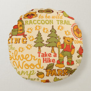 The Silver Wood Camp,cute characters seamless patt Round Cushion