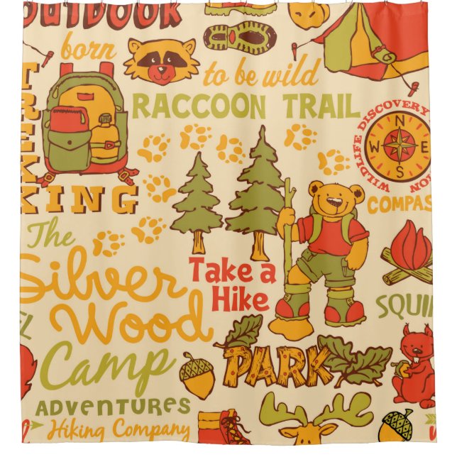 The Silver Wood Camp,cute characters seamless patt Shower Curtain (Front)