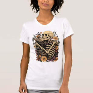 The Skeleton Hugging Cat Halloween Cat Lover T-Shirt
