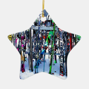 The Ski Party - Skis and Poles Ceramic Ornament