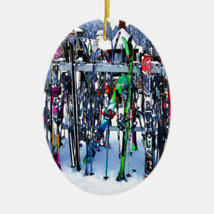 The Ski Party - Skis and Poles Ceramic Ornament