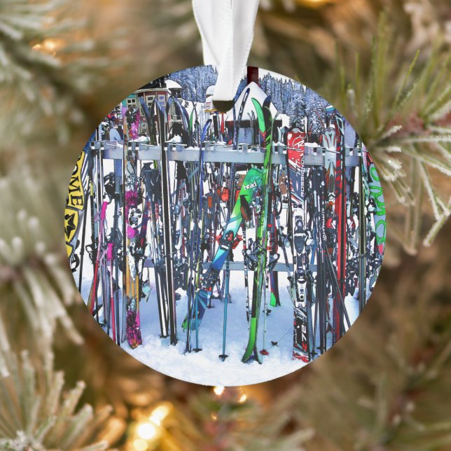 The Ski Party - Skis and Poles Ceramic Ornament (Tree)