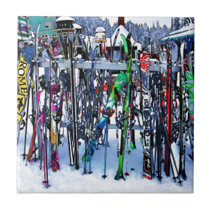 The Ski Party - Skis and Poles Ceramic Tile
