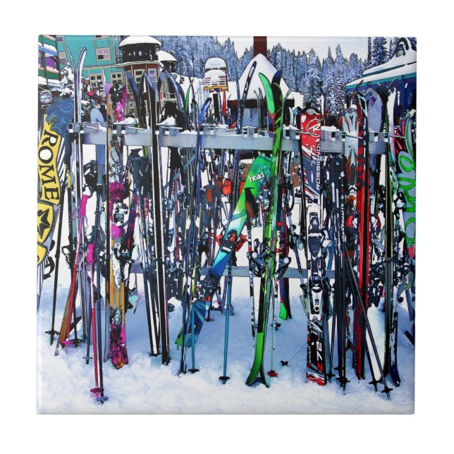 The Ski Party - Skis and Poles Ceramic Tile (Front)