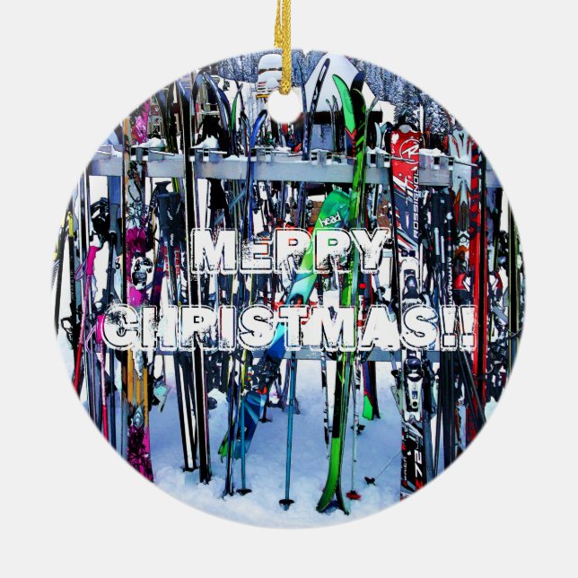 The Ski Party - Skis and Poles Ceramic Tree Decoration (Back)