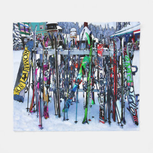 The Ski Party - Skis and Poles Fleece Blanket