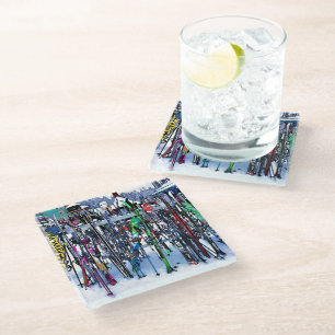 The Ski Party - Skis and Poles Glass Coaster