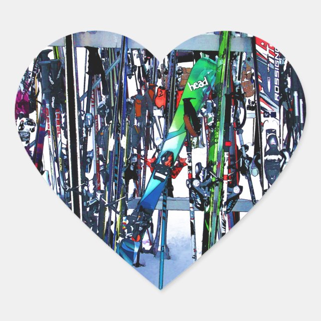 The Ski Party - Skis and Poles Heart Sticker (Front)