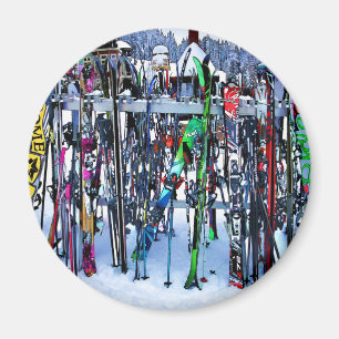 The Ski Party - Skis and Poles Magnet