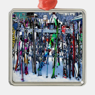 The Ski Party - Skis and Poles Metal Ornament