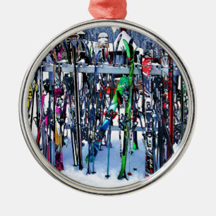 The Ski Party - Skis and Poles Metal Ornament