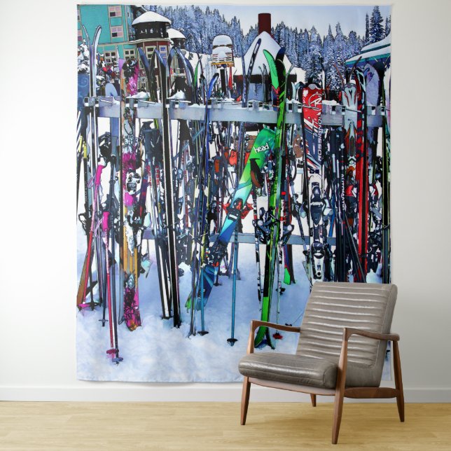 The Ski Party - Skis and Poles Tapestry (In Situ)